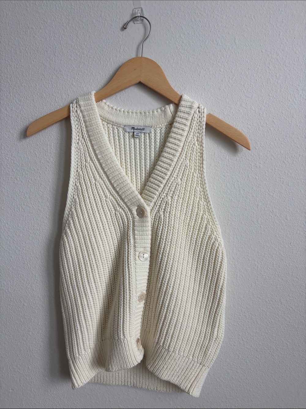 Madewell Ivory Ribbed Knit Button Vest